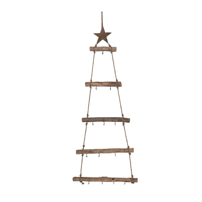 6H2380 Hangende ladder Kerstbomen 46x5x110 cm Bruin Hout Kerstdecoratie