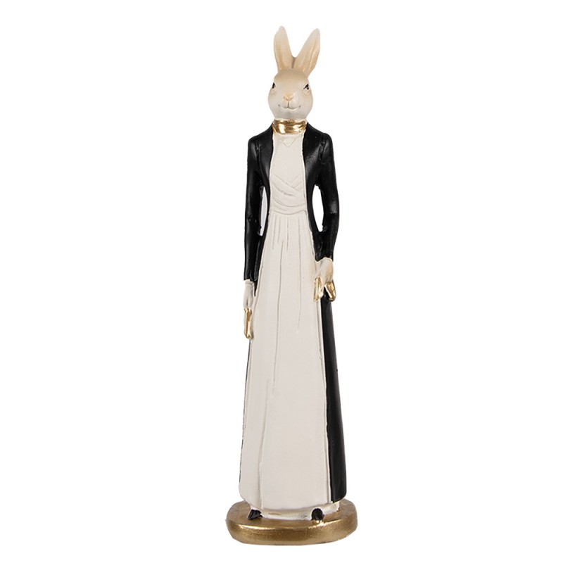 6PR4127 Statuetta Coniglio 20 cm Bianco Nero Poliresina Decorazione di Pasqua