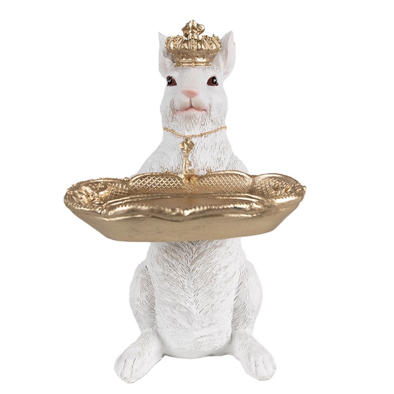 6PR4091 Statuetta Coniglio 22 cm Bianco Color oro Poliresina Decorazione di Pasqua