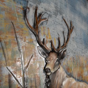 25WA0192 3D Metal Paintings 80x120 cm Brown Iron Deer Wall Decor