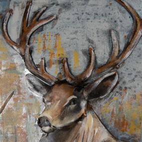 25WA0192 3D Metal Paintings 80x120 cm Brown Iron Deer Wall Decor