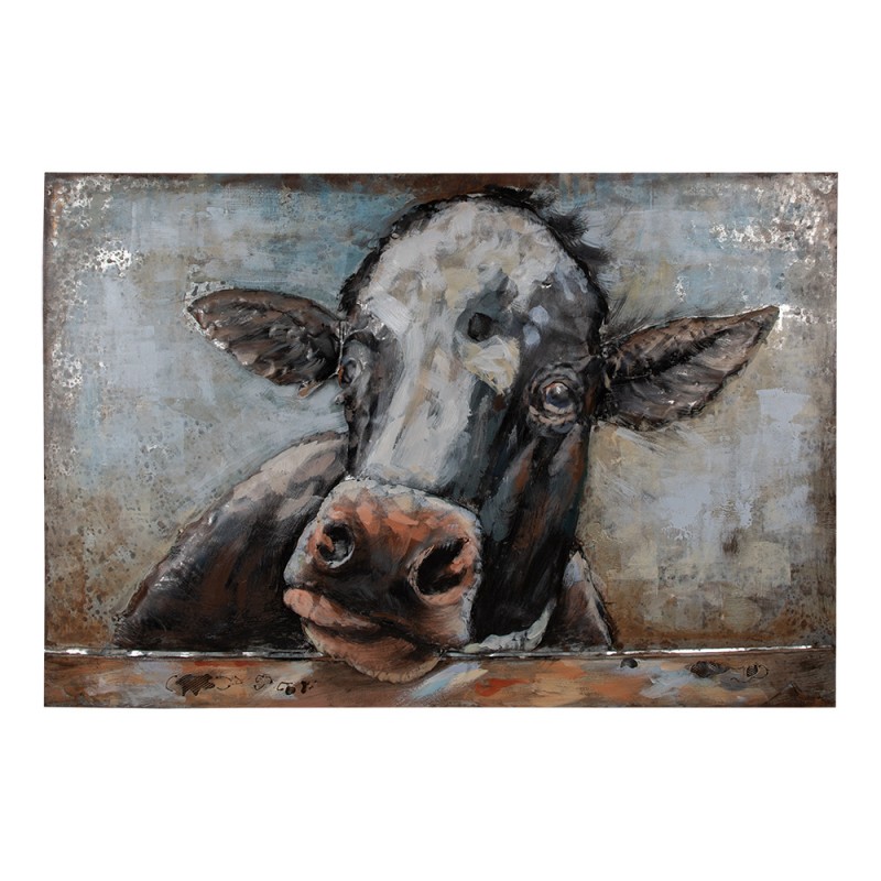 5WA0193 3D Metal Paintings 90x60 cm Black White Iron Cow Wall Decor