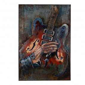 25WA0195 3D Metallgemälde  60x90 cm Braun Blau Eisen Gitarre Wandschmuck