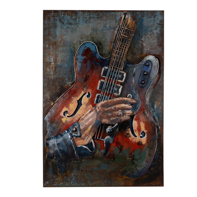 5WA0195 3D Metal Paintings  60x90 cm Brown Blue Iron Guitar Wall Decor