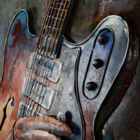 25WA0195 3D Metallgemälde  60x90 cm Braun Blau Eisen Gitarre Wandschmuck