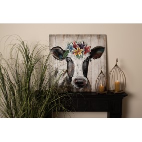 25WA0200 3D Metal Paintings 80x80 cm White Black Iron Cow Wall Decor