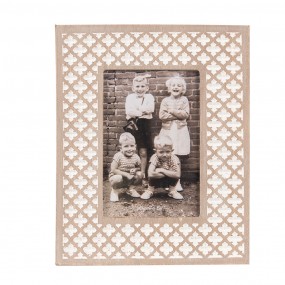 22F1094 Photo Frame 10x15 cm White Brown Wood Glass Rectangle Picture Frame