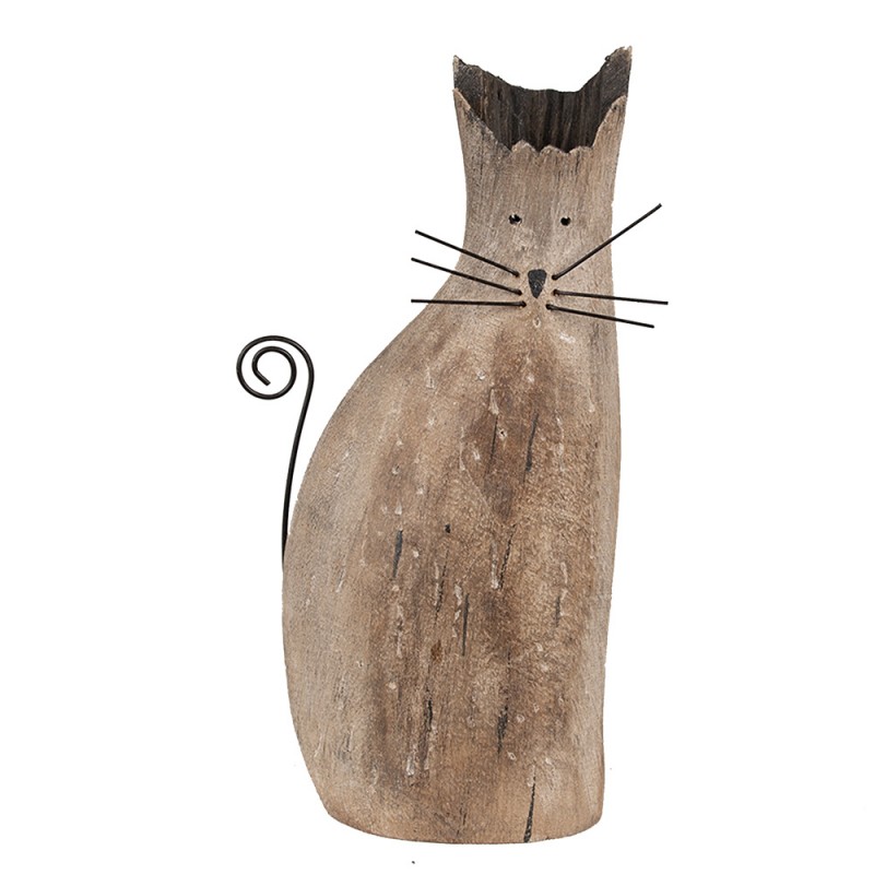 6H2330 Decorative Figurine Cat 26 cm Brown Wood Iron