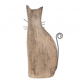 26H2330 Decorative Figurine Cat 26 cm Brown Wood Iron