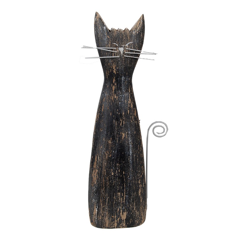 6H2331 Decorative Figurine Cat 31 cm Black Wood