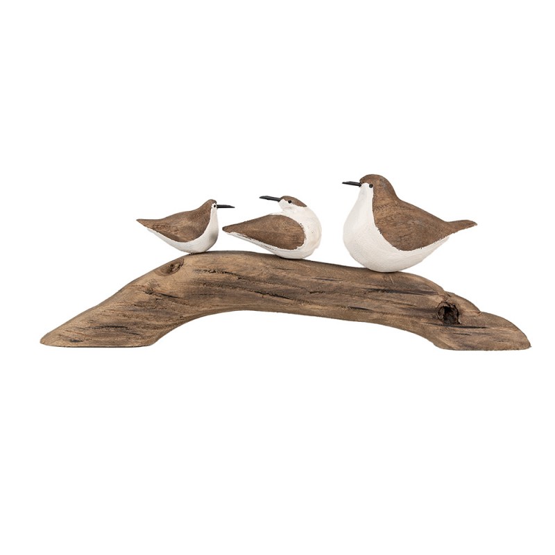 6H2340 Decorative Figurine Birds 35x5x12 cm Brown White Wood
