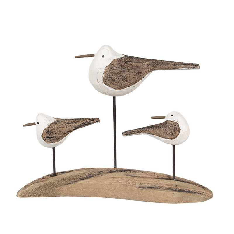 6H2346 Figurine décorative Oiseaux 17x5x14 cm Marron Blanc Bois