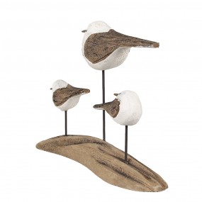 26H2346 Decorative Figurine Birds 17x5x14 cm Brown White Wood