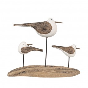 26H2346 Decorative Figurine Birds 17x5x14 cm Brown White Wood