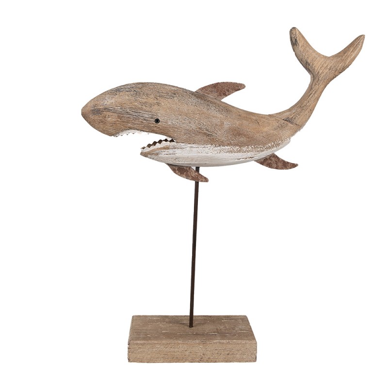 6H2354 Figurine décorative Requin 37 cm Marron Bois