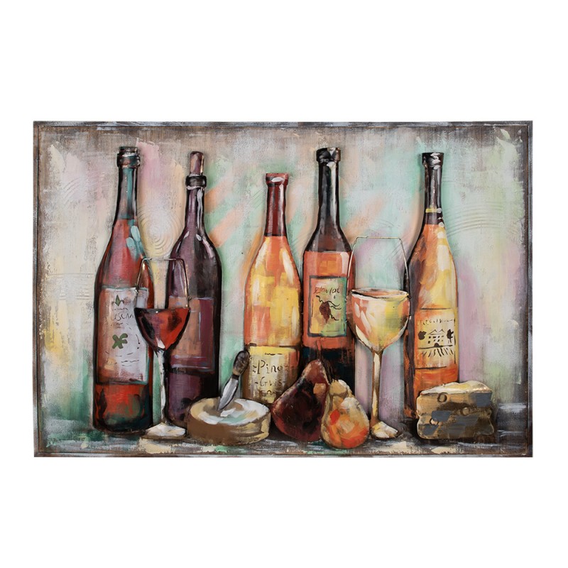 5WA0194 Peintures métalliques en 3D 120x80 cm Marron Rouge Fer Bois Bouteille de vin Décoration des murs