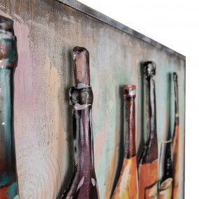 25WA0194 Quadri in metallo in 3D 120x80 cm Marrone Rosso Ferro Legno Bottiglia di vino Decorazione murale