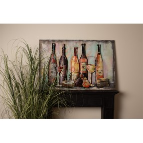 25WA0194 Peintures métalliques en 3D 120x80 cm Marron Rouge Fer Bois Bouteille de vin Décoration des murs