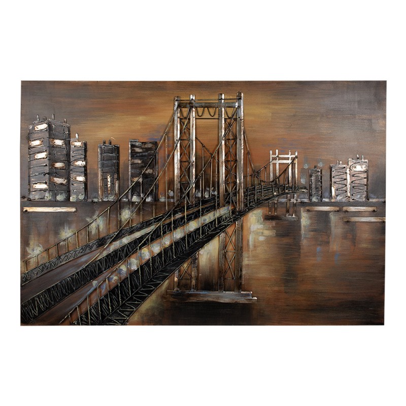5WA0197 3D Metal Paintings 120x80 cm Gold colored Brown Iron City Wall Decor
