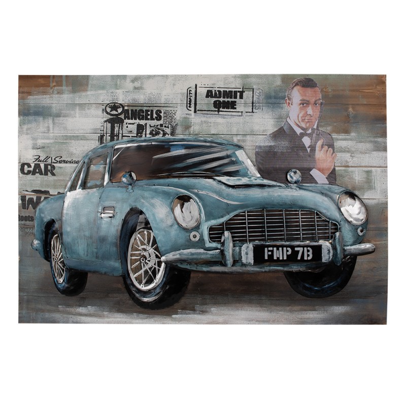5WA0198 3D Metal Paintings 120x80 cm Blue Green Iron Wood Car Wall Decor
