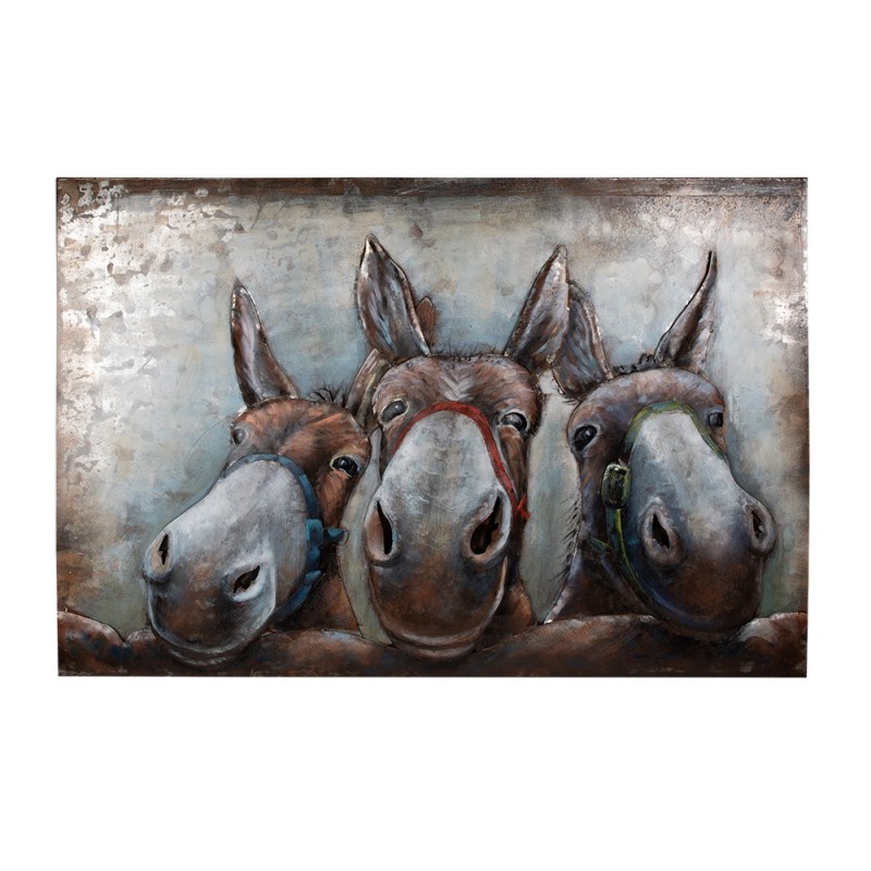 5WA0201 3D Metal Paintings 120x80 cm Brown Iron Donkey Wall Decor