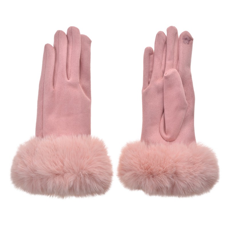 JZGL0079P Handschoenen met imitatiebont  9x24 cm Roze Polyester