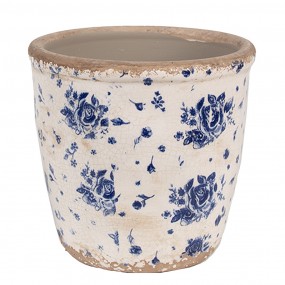 26CE1658M Pot de fleurs d'intérieur Ø 15x14 cm Beige Bleu Céramique Roses Pot de fleur