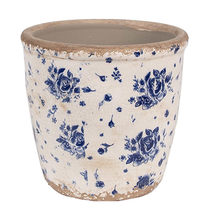 6CE1658M Pot de fleurs d'intérieur Ø 15x14 cm Beige Bleu Céramique Roses Pot de fleur