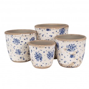 26CE1658M Pot de fleurs d'intérieur Ø 15x14 cm Beige Bleu Céramique Roses Pot de fleur