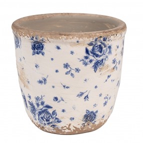 26CE1658XS Pot de fleurs Ø 11x10 cm Beige Bleu Céramique Roses Pot de fleurs d'intérieur