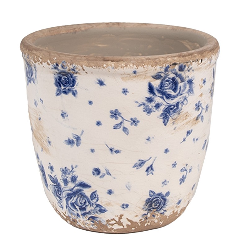 6CE1658XS Pot de fleurs Ø 11x10 cm Beige Bleu Céramique Roses Pot de fleurs d'intérieur