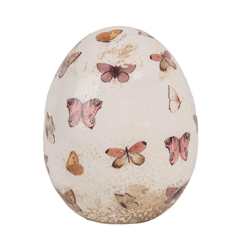 6CE1667M Decoration Egg Ø 10x12 cm Beige Pink Ceramic Butterflies