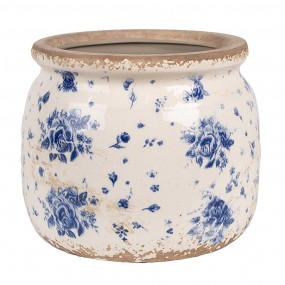 26CE1659M Pot de fleurs d'intérieur Ø 16x13 cm Beige Bleu Céramique Roses Pot de fleur