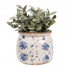 26CE1659M Indoor Planter Ø 16x13 cm Beige Blue Ceramic Roses Flower Pot