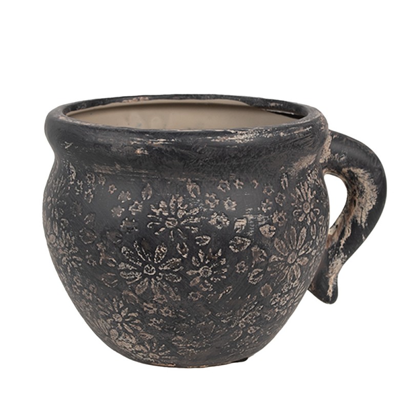 6CE1708 Pot de fleurs d'intérieur 17x14x12 cm Noir Marron Céramique Pot de fleur