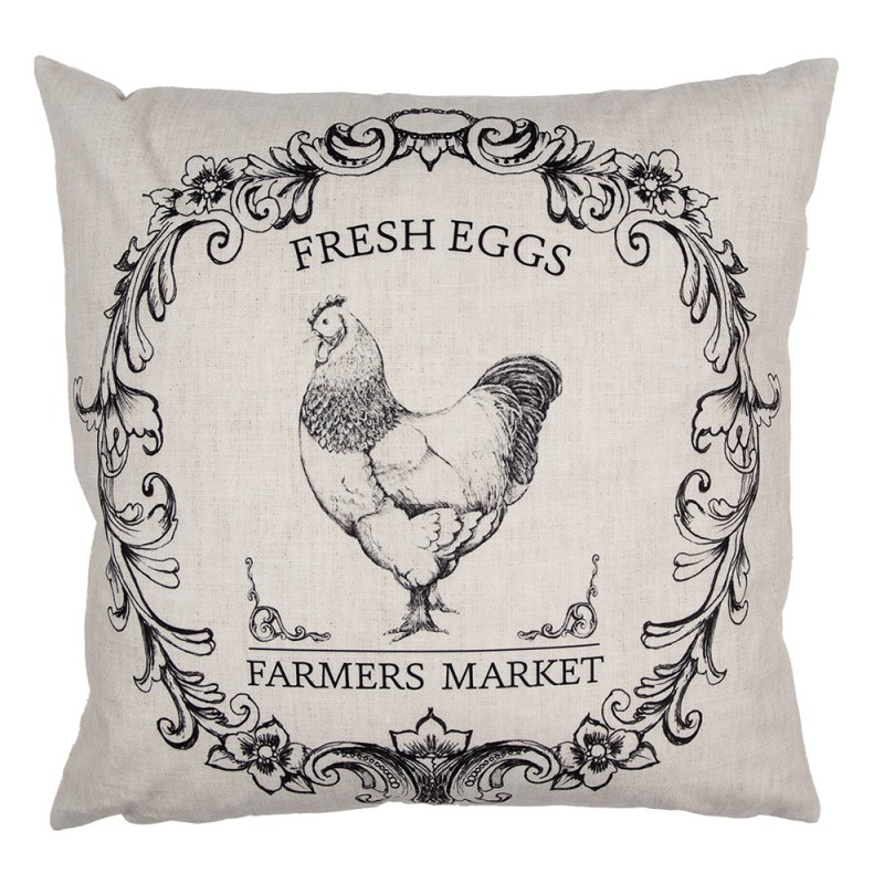 RFL23 Cushion Cover 45x45 cm Beige Black Polyester Rooster Pillow Cover