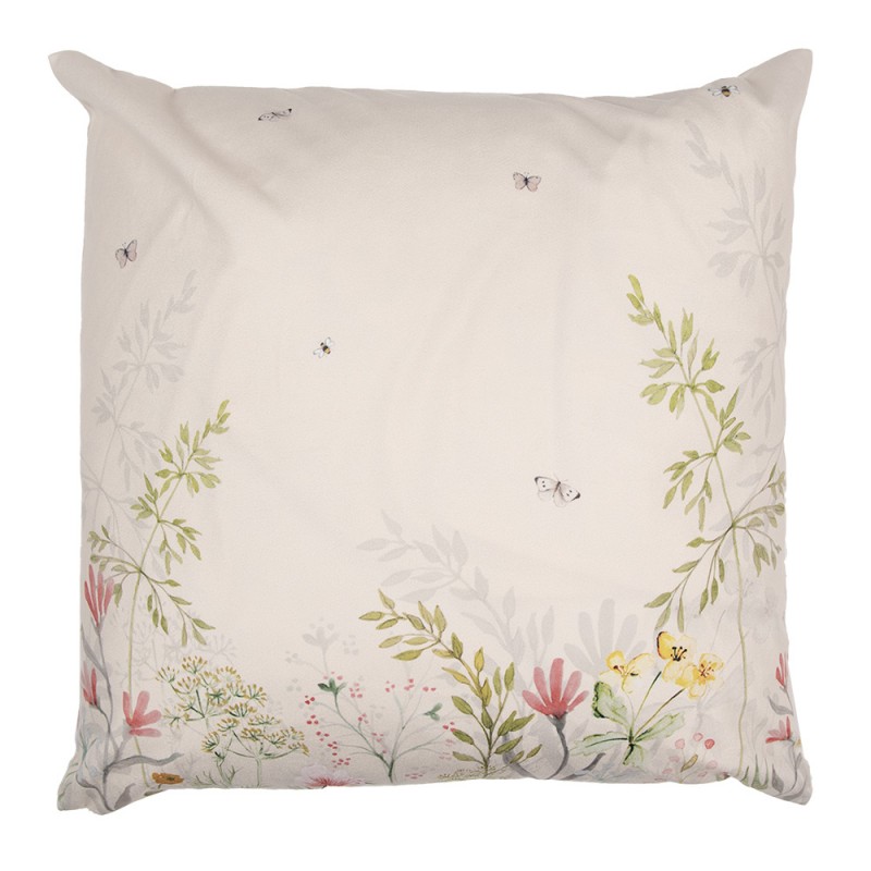 WFF22 Cushion Cover 45x45 cm Beige Green Polyester Flowers Pillow Cover