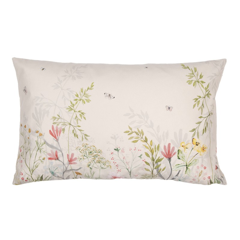 WFF36 Cushion Cover 30x50 cm Beige Green Polyester Flowers Pillow Cover