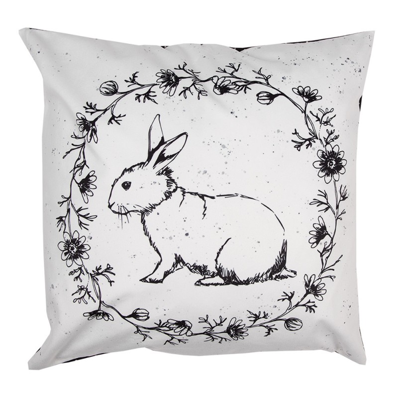 DR23 Cushion Cover 45x45 cm White Black Polyester Rabbit Pillow Cover