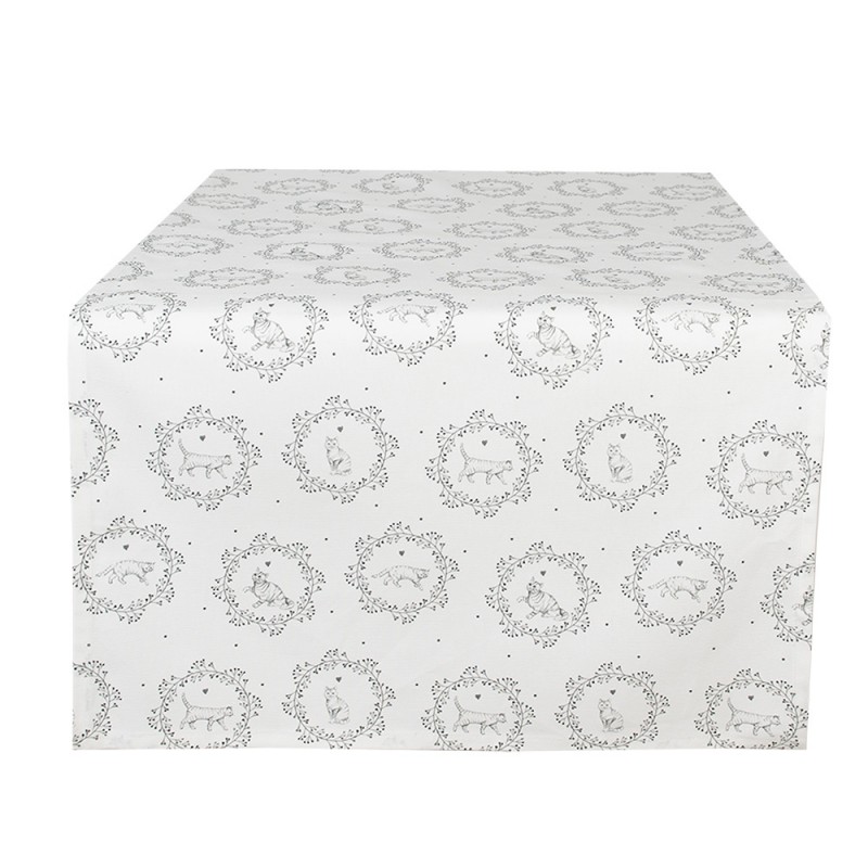 LGC64 Table Runner 50x140 cm White Grey Cotton Cat Tablecloth