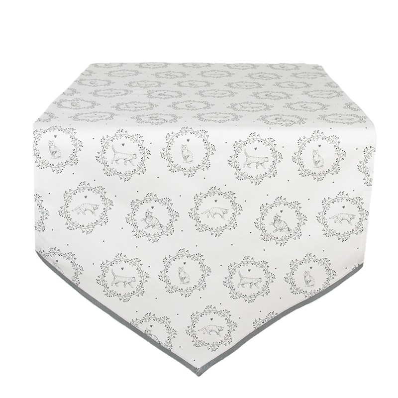 LGC65 Table Runner 50x160 cm White Grey Cotton Cat Tablecloth