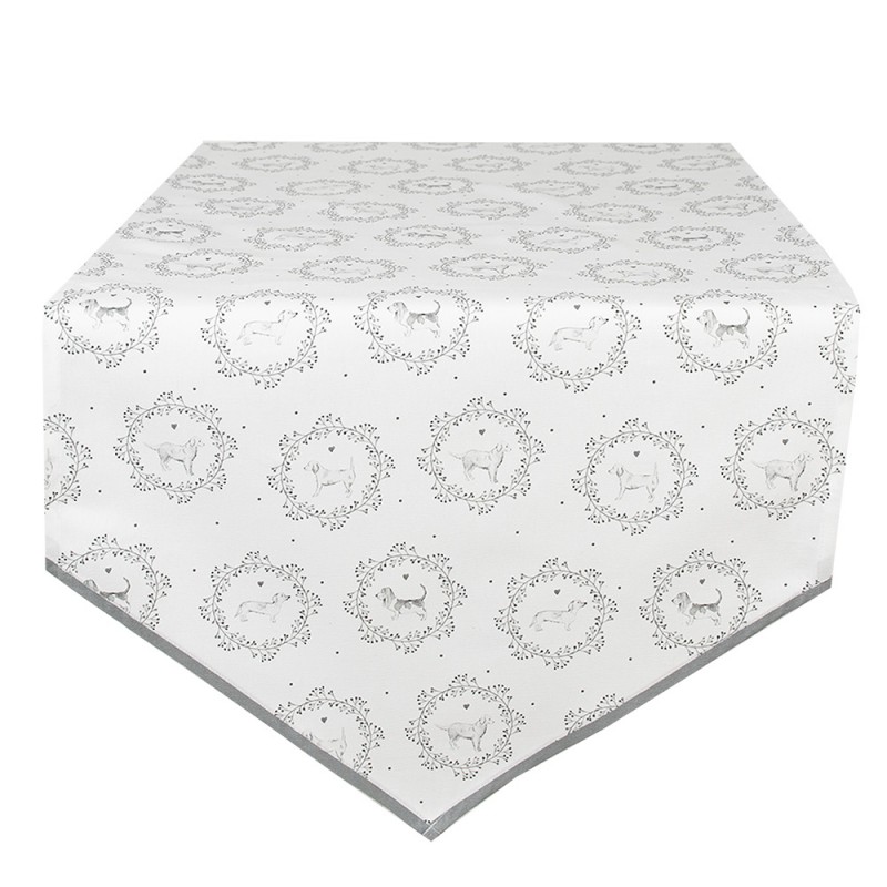 LGD65 Table Runner 50x160 cm White Grey Cotton Dog Rectangle Tablecloth