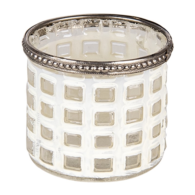 6GL3332 Tealight Holder Ø 8x7 cm White Glass Metal Round Tea-light Holder