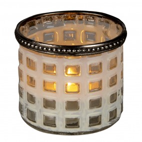 26GL3332 Tealight Holder Ø 8x7 cm White Glass Metal Round Tea-light Holder