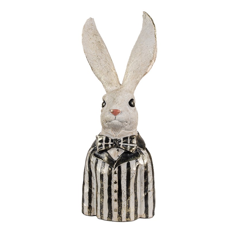 6PR4090 Figurine Lapin 42 cm Blanc Noir Polyrésine Décoration de Pâques