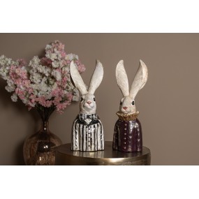 26PR4090 Figurine Lapin 42 cm Blanc Noir Polyrésine Décoration de Pâques