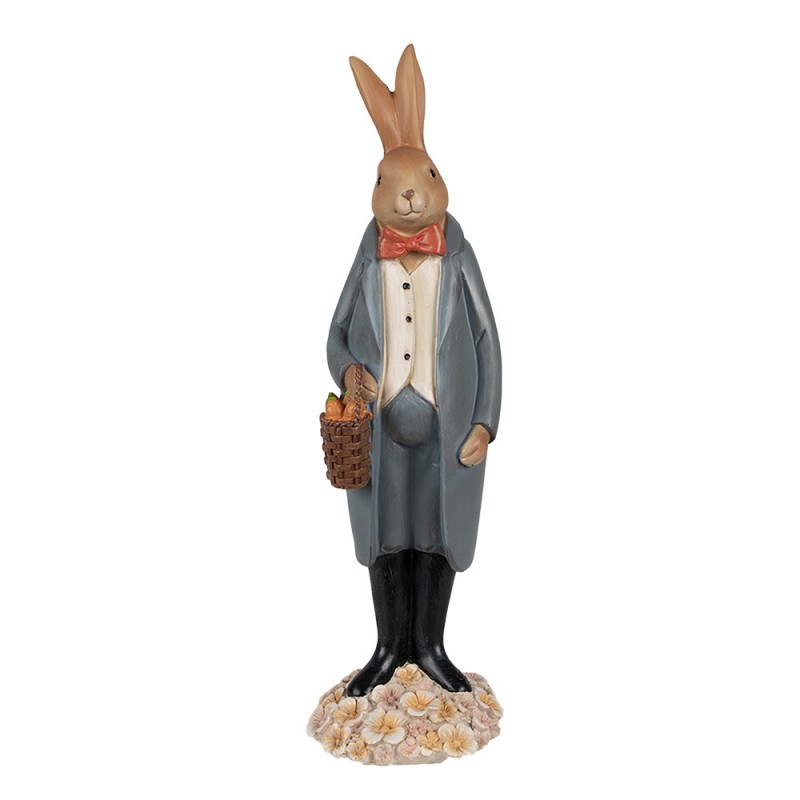 6PR5037 Figurine Lapin 34 cm Marron Bleu Polyrésine Décoration de Pâques