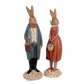 26PR5037 Figurine Lapin 34 cm Marron Bleu Polyrésine Décoration de Pâques