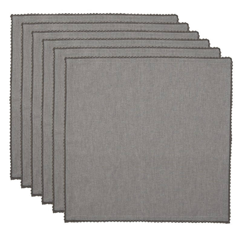 LYH43 Napkins Cotton Set of 6 40x40 cm Grey Cotton Hearts Diamonds Square Napkin Fabric