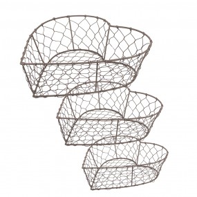 26Y5483 Storage Basket Set of 3 25x23x11/ 22x20x10/ 19x18x8 cm Brown Iron Heart-Shaped Kitchen Baskets